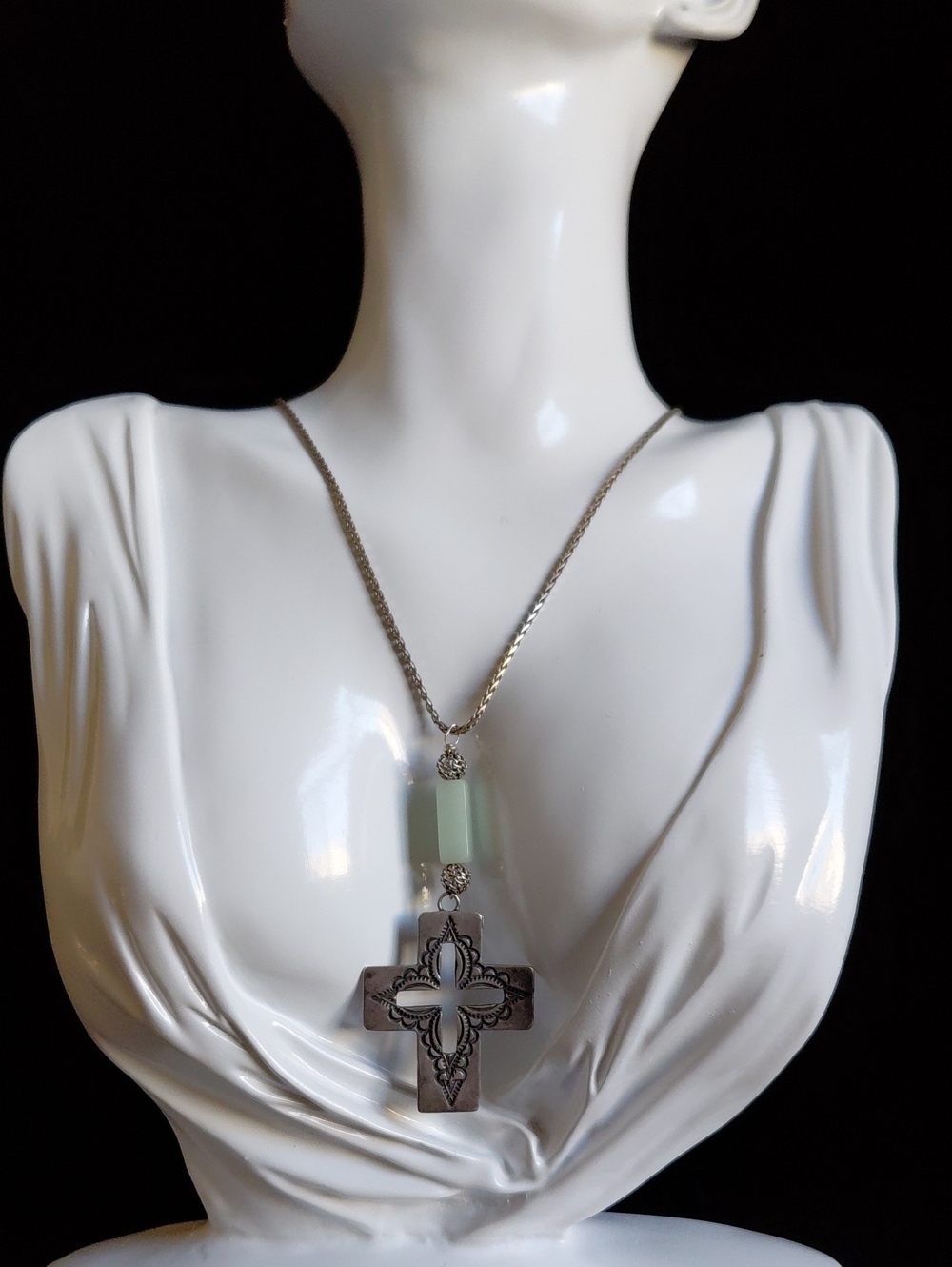 Vintage AJM 925 Sterling Silver Cross Pendant Necklace 18"